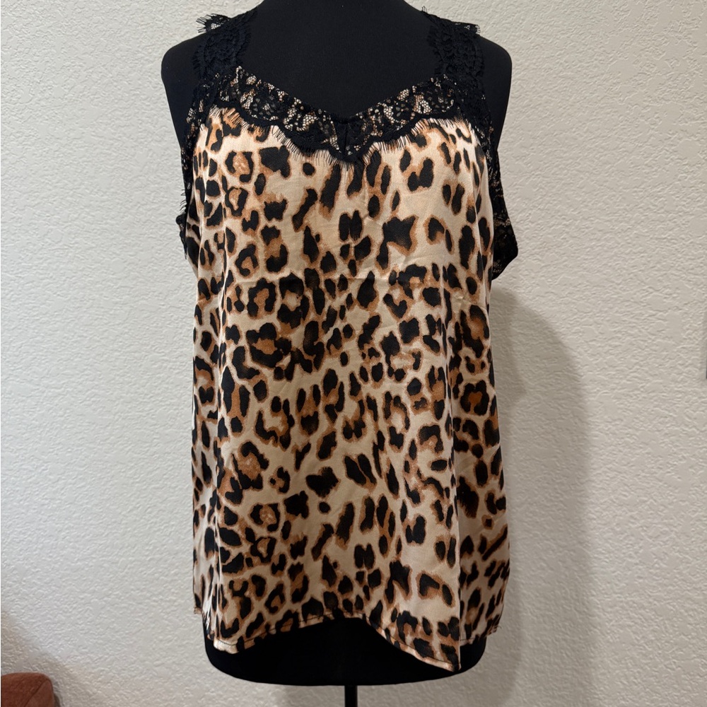 Leopard Print Lace Trim Camisole